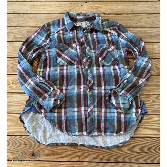 Dylan Plaid Button Up Shirt Size Medium Women’s Blue - Picture 1 of 8